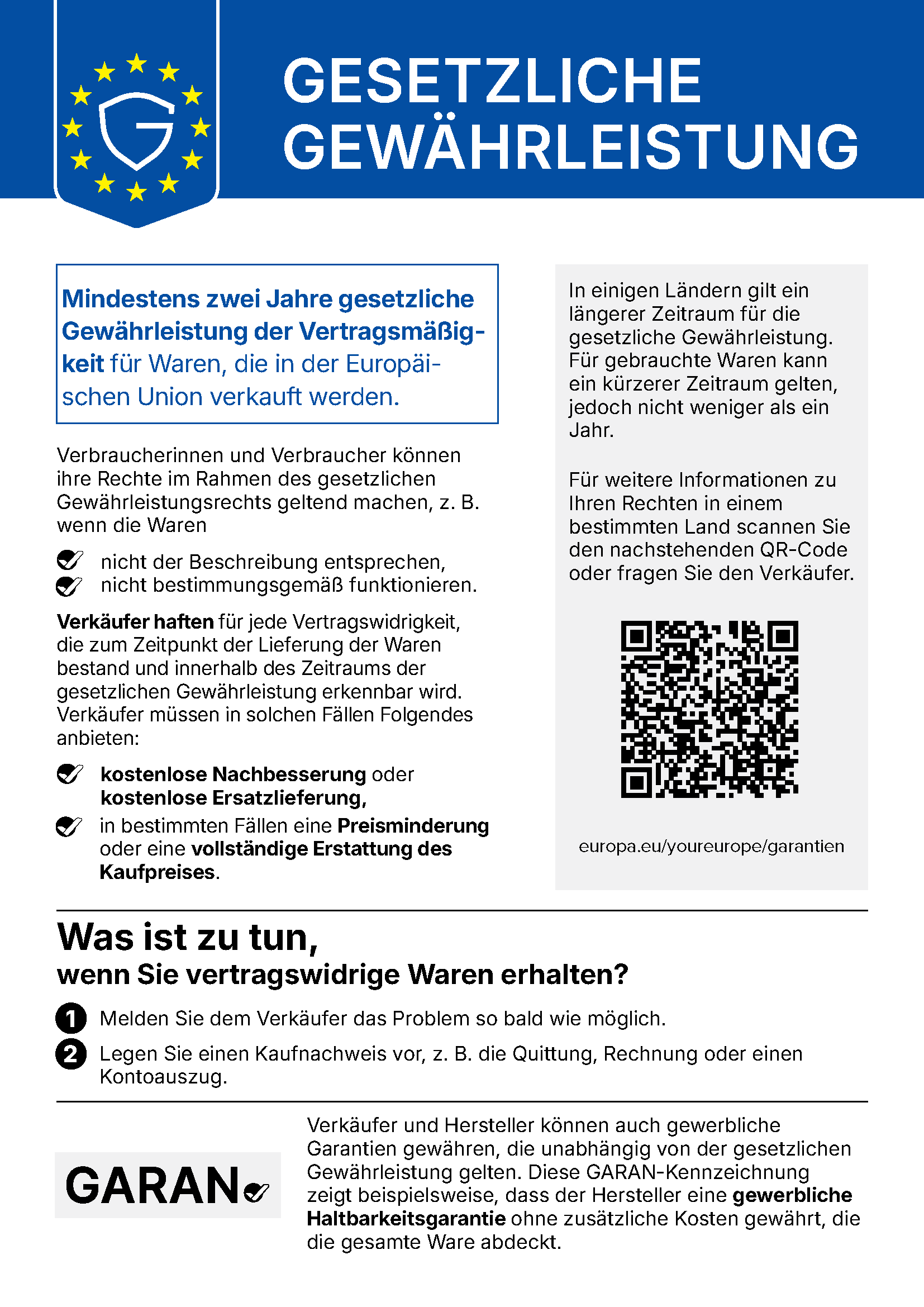 EU-Hinweis zum gesetzlichen Gewährleistungsrecht